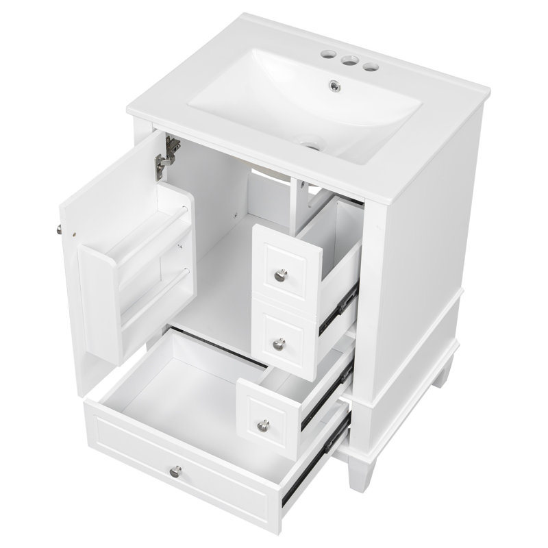 24" Bathroom Vanity With Ceramic Sink, White