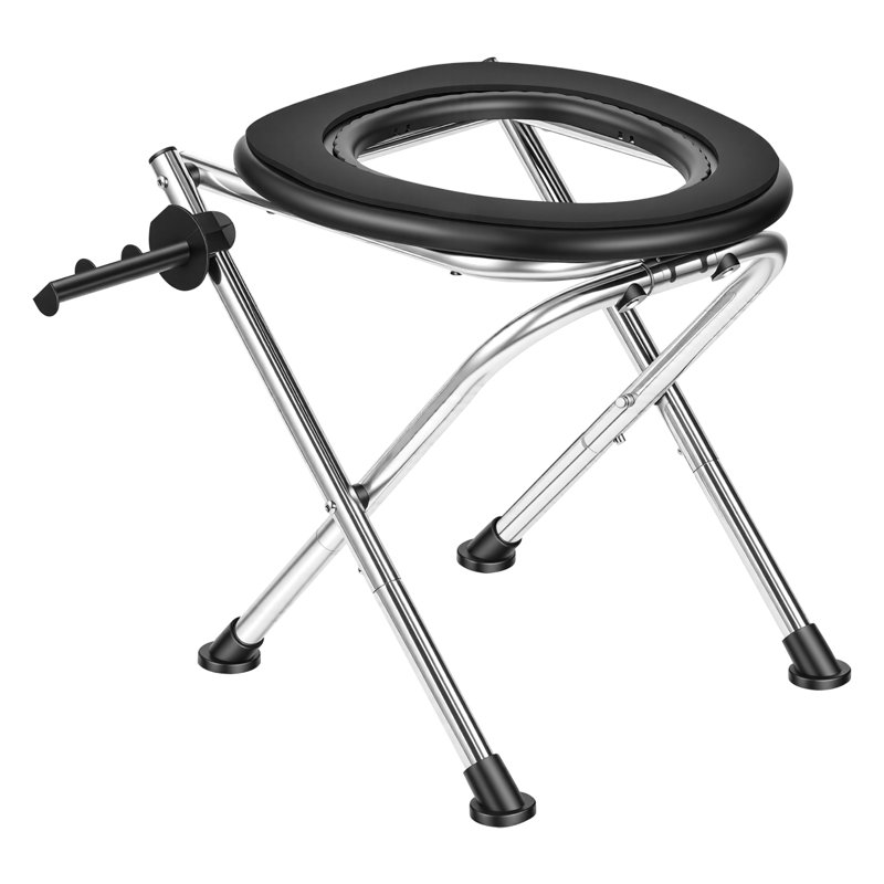Portable Toilet for Camping, 350 lbs Weight Capacity, Stainless Steel Foldable Camp Travel Toilet with Soft Seat for Adults, Suitable for Truckers, RV Travel, Camping, Road Trips, Outdoor Use