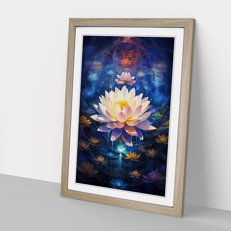 XYZ-FRM-V1223-4319 Lotus Flower Abstract No.3 1 Piece Single Picture Frame Wall Art, 46cm H x 34cm W x 2cm D, Oak