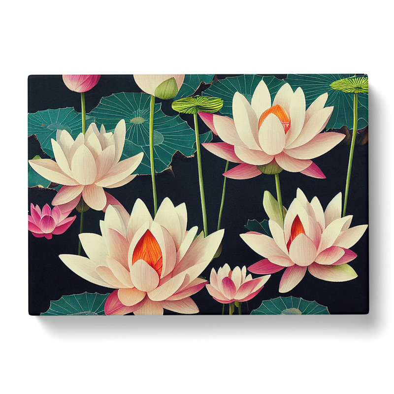Dashing Lotus Flowers - Wrapped Canvas, 40cm H x 60cm W x 3cm D