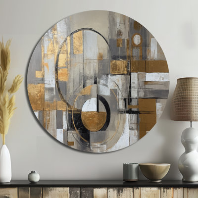 Or et gris, simplicité radicale I - Art abstrait rond en métal