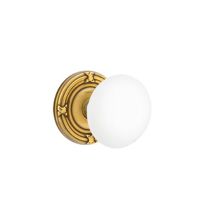 Ensemble de faux boutons Emtek avec ruban et roseau et bouton en porcelaine blanc glacé
