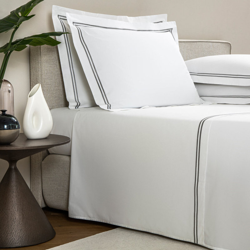 Classic Sheet Set, Cal.King Sheet Set with 2 Pillowcases, White/Gray