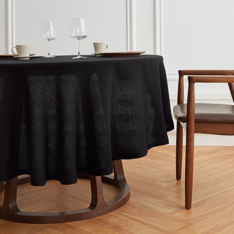 Sonoma - 100% Pure Linen Round Tablecloth (Prewashed), 60" Round, Black