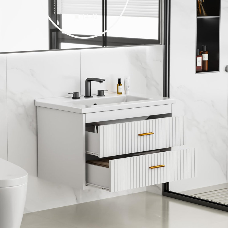 Meuble-lavabo mural flottant Modern, 24", Blanc