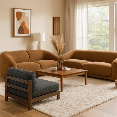 Ensemble de canapé et causeuse 2 pièces Oliver, accoudoirs ronds inclinés, boucle souple
