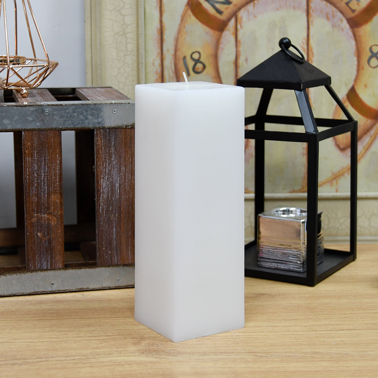 Square Pillar Candle, White, 9" H x 3" W x 3" D, Set of 12