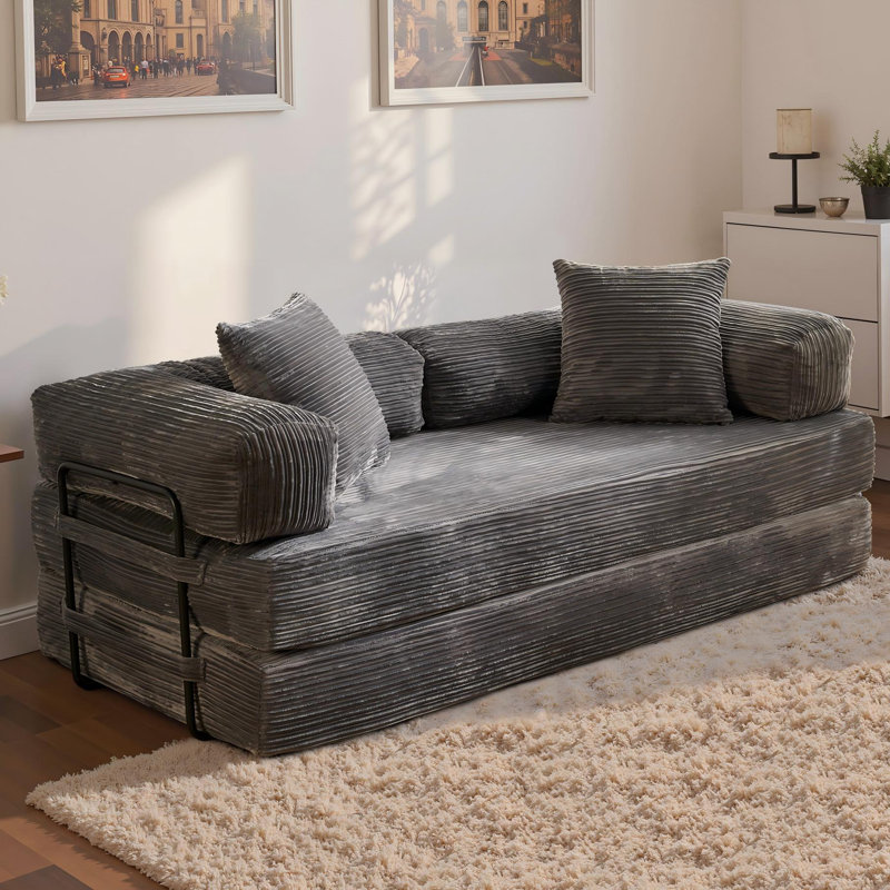 No Assembly Required Compression Packed 2 Person Fabric Sofa Bed, High Rebound Density Sponge Sofa, Gray Polyester