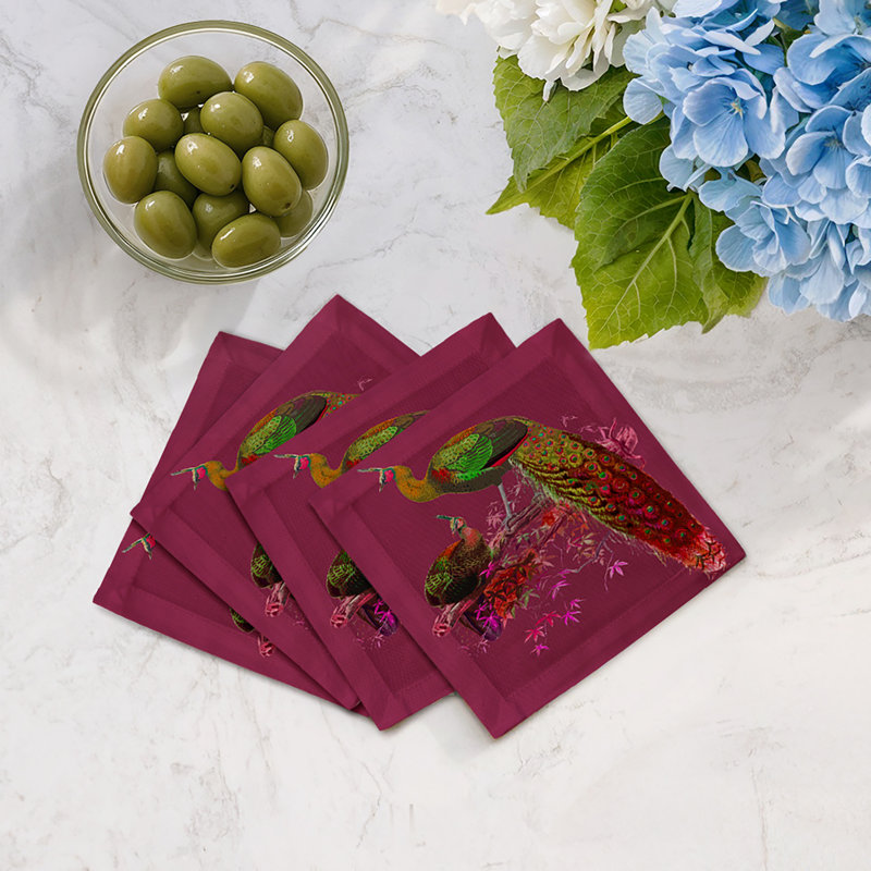 Family Pheasants Cotton Sateen Cocktail Napkins, Pinot