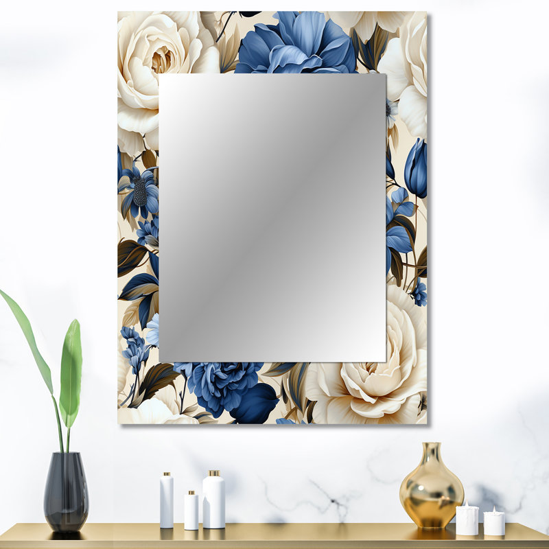 Motif victorien Keene bleu cobalt Renaissance - miroir floral, miroir mural décoratif de campagne, art en métal imprimé