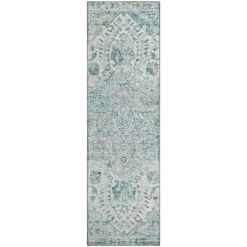 Premium Machine Washable Mayfield AMF2138 global Rug, 2'3" x 7'6" Runner, Teal