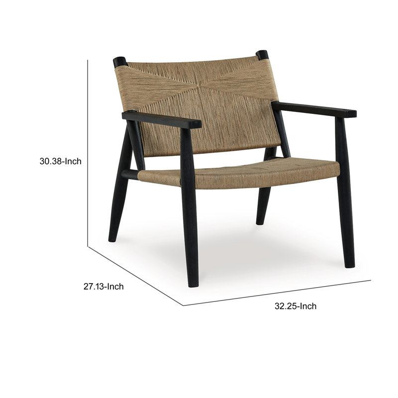 Black and Natural Jute Upholstered Accent Chair with Solid Wood Frame