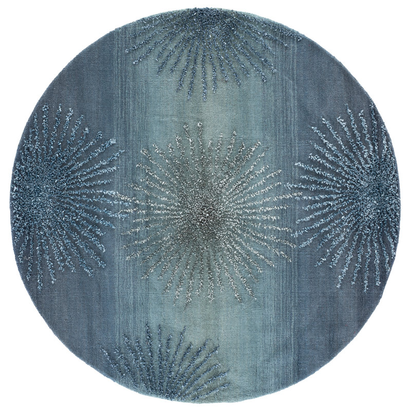 Amier Abstract Hand-Tufted Wool Grey/Blue Area Rug, Round 6'