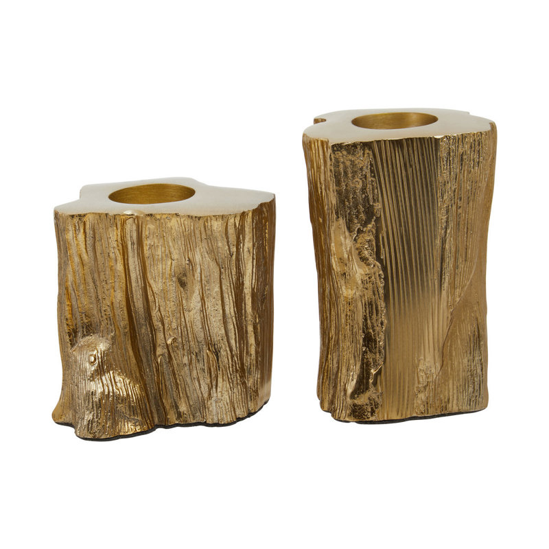 Beric 2 Piece Aluminum Tabletop Tealight Holder Set, Gold