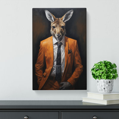 Kangaroo in a Suit Painting - Wrapped Canvas