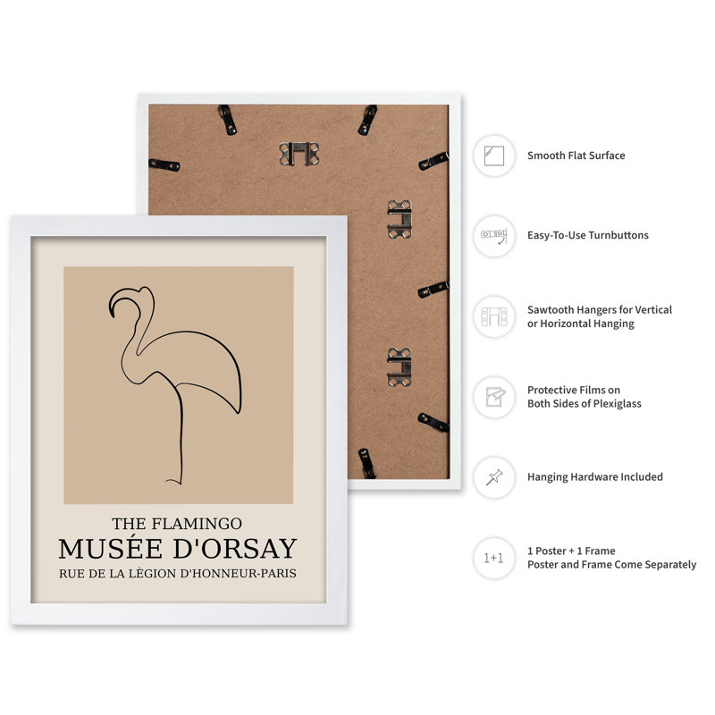 Picasso - Flamant rose, Affiche, Encadrement blanc, H 16 po x l 20 po