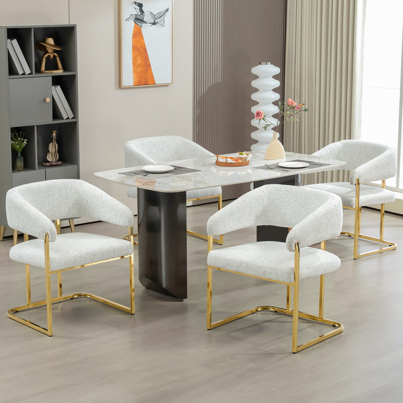 Ensemble de chaises de salle à manger modernes et recouvertes de 22 po avec cadre en métal et chenille (blanc), Blanc