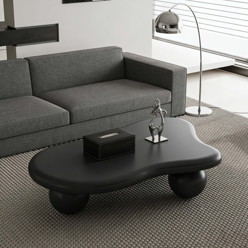Table basse de 47 pouces en forme de nuage avec 3 pieds sphériques pour le salon, noir, Noir
