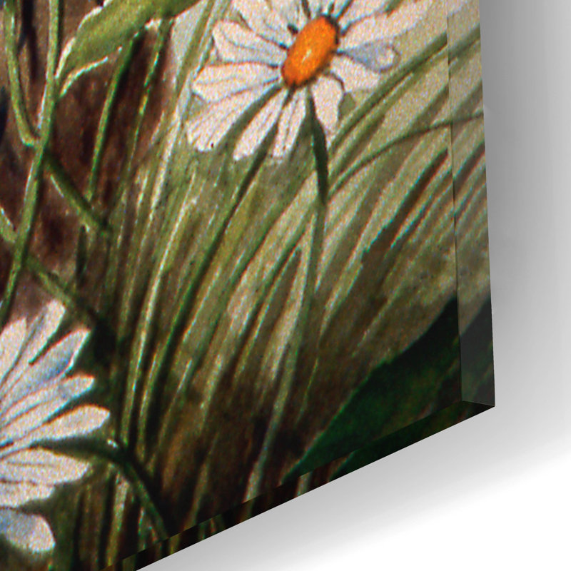 «Bluebirds With Daisies 2» par Arie Reinhardt Taylor, art en verre acrylique Wal, H 16 po x l 12 po x P 0,13 po