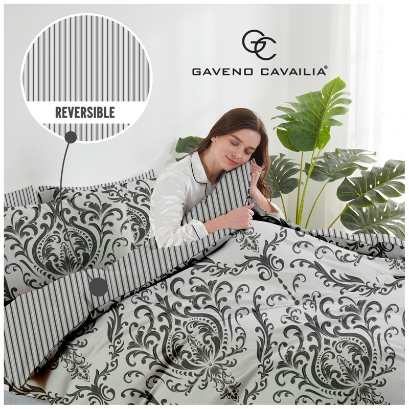 Polycotton Damask Duvet Cover Set with Matching Pillowcases - Soft Yarn Bedding, Charcoal, Single