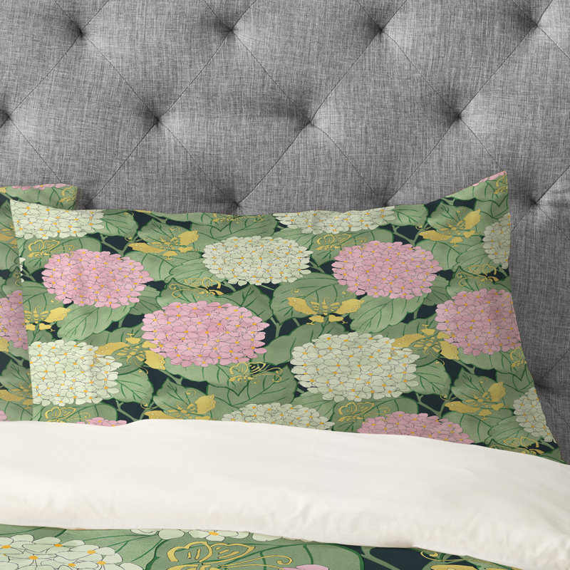 Taie d’oreiller hortensia et papillons