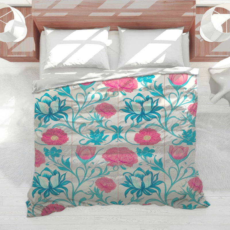Édredon à motif floral rose et bleu, Simple extra long