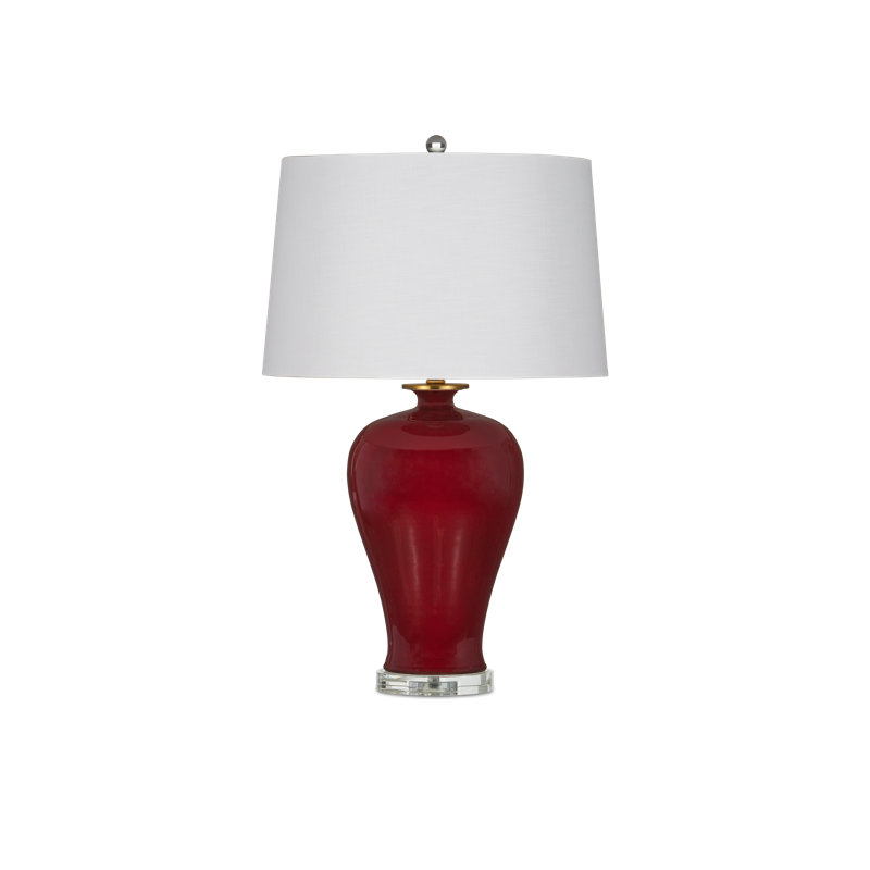 Imperial Red Porcelain Table Lamp with Off-White Linen Shade