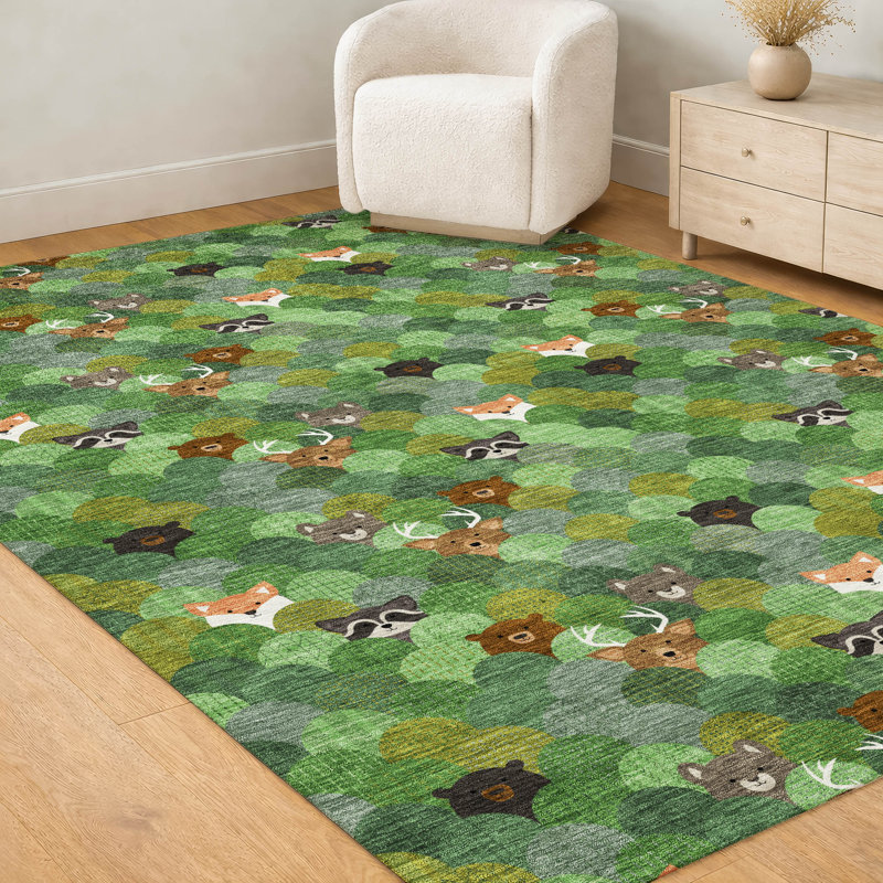 Tapis intérieur / extérieur lavable à la machine pour enfants ACN2582, Vert, 3 pi x 5 pi