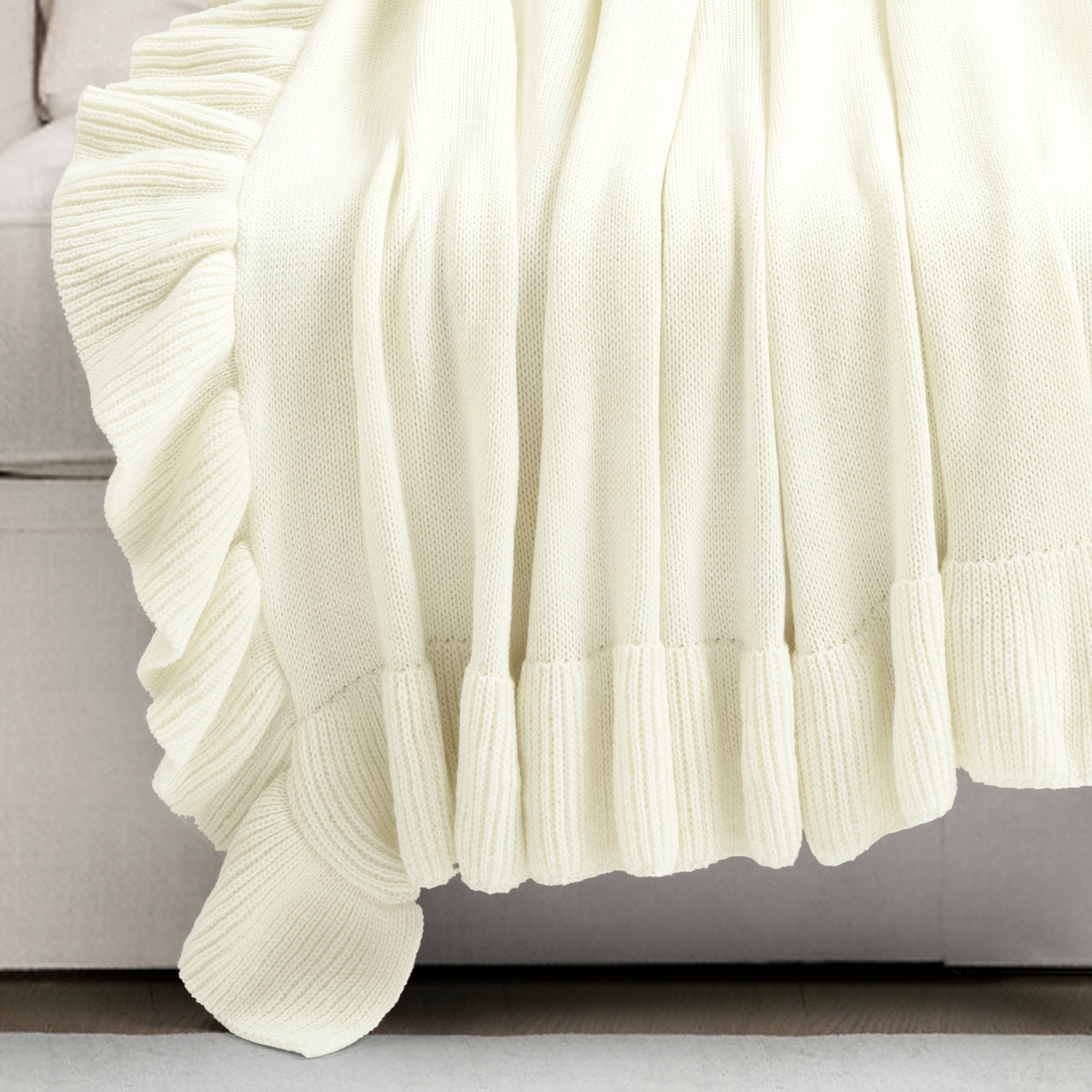 Padraic Plastic / Acrylic Knitted Throw Blanket, Ivory