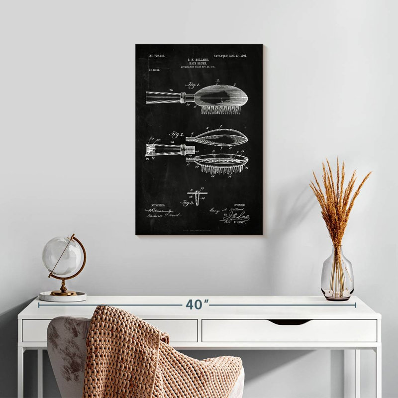Hair Brush 1903 BW Patent, 24" H x 16" W