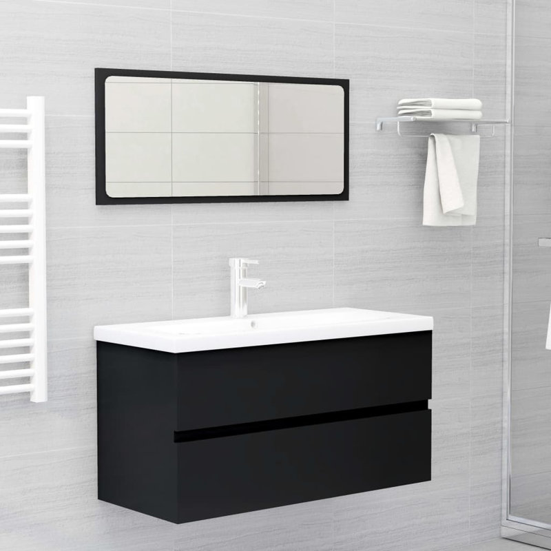 Ebern Designs Audri 900mm L x 385mm W Ceramic Rectangular Sink with Overflow, Black