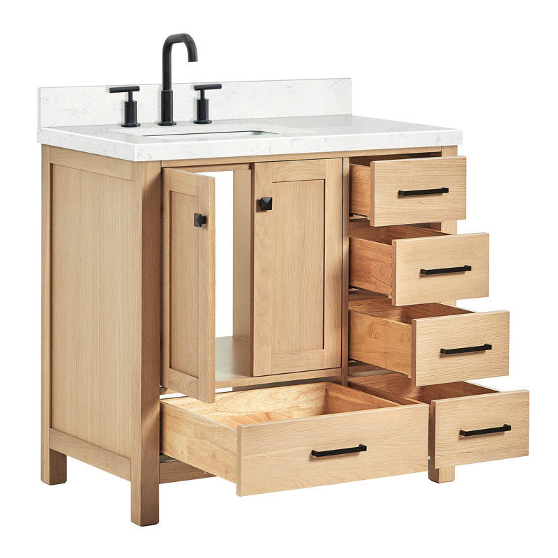  Meuble-lavabo simple 36 po avec comptoir en quartz 36 po, Left, Rectangular, Chêne