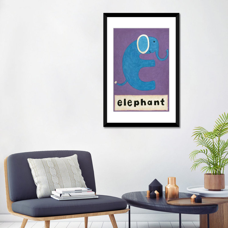 «E is for Elephant», impression sur toile tendue, H 32 po x l 24 po x P 1 po, Papier d'art encadré noir, Blanc