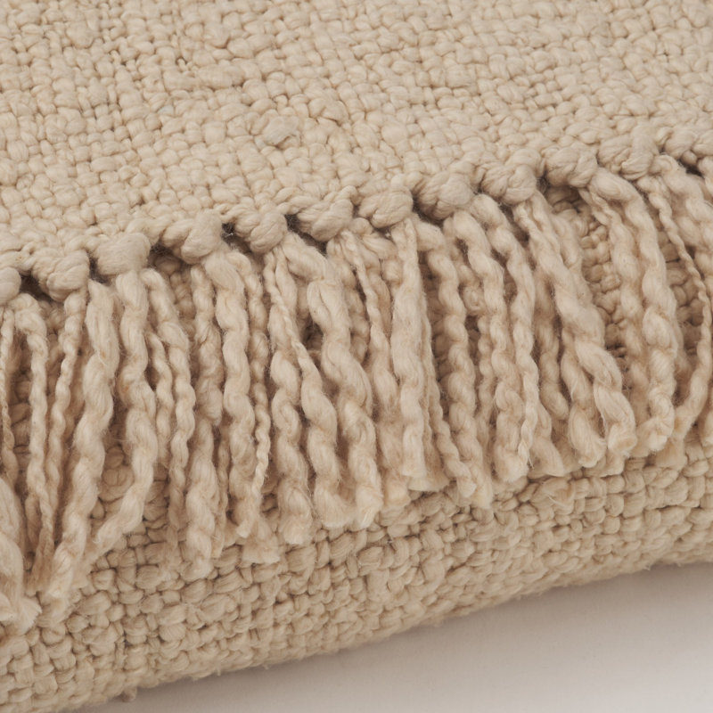 Jeté en coton tissé beige clair Kambal, Beige