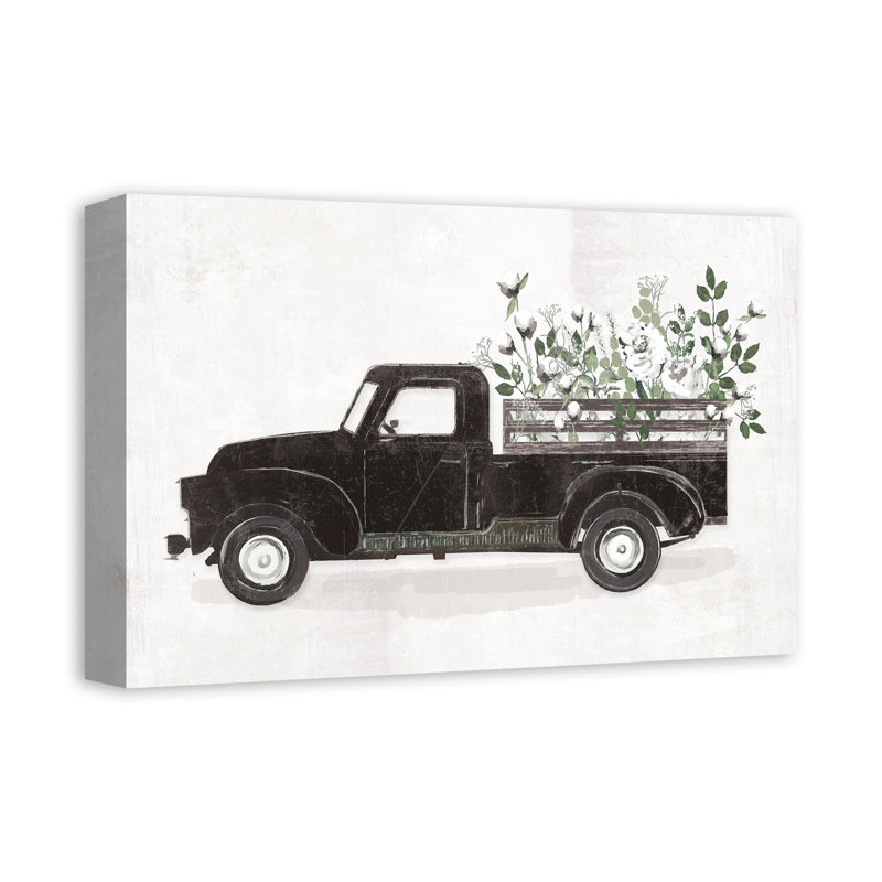 Camion fleur, reproduction sur toile, H 12 po x l 18 po x P 1,25 po