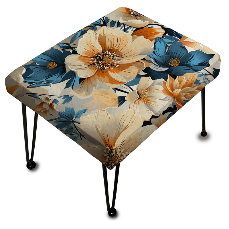 Vintage Beige And Blue Floral Nostalgia - Floral Rectangle Ottoman