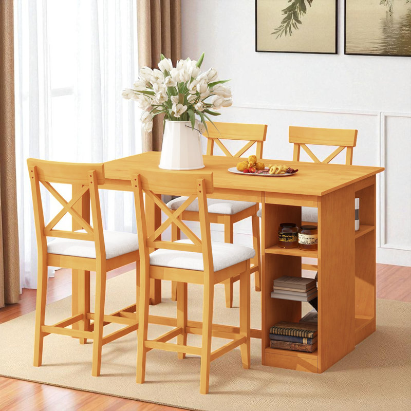 Ensemble repas 5 pièces à hauteur de comptoir, Beige/brun, Brun