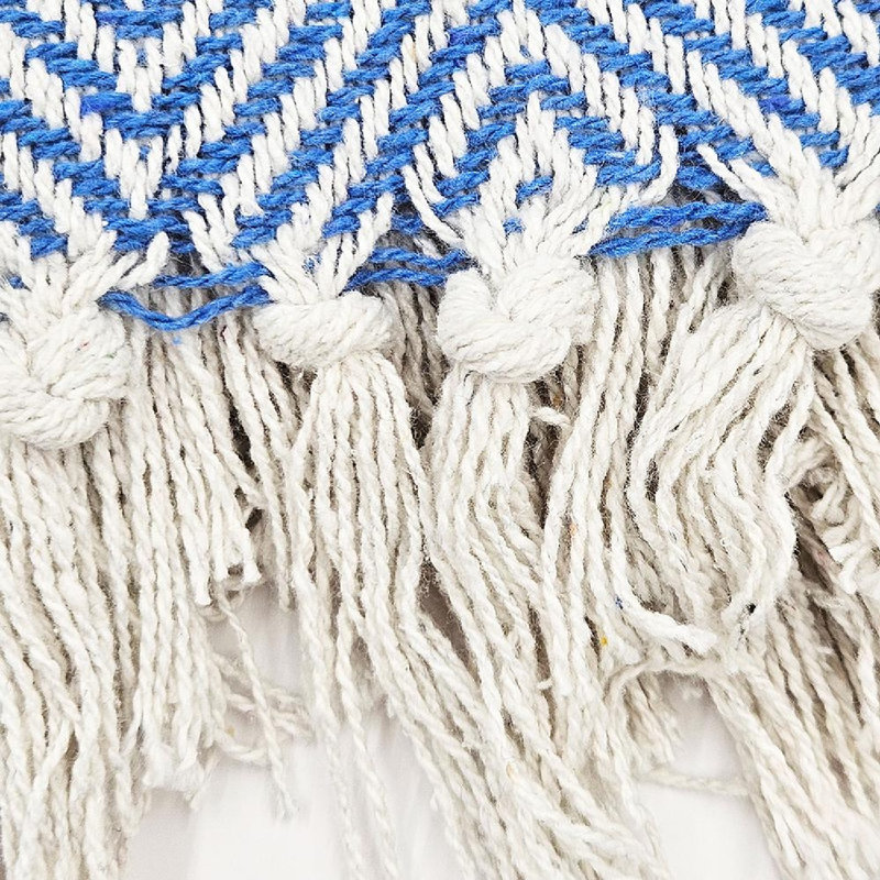 Set of 2 Blue and White Recycled Cotton Throw Blankets with Tassels