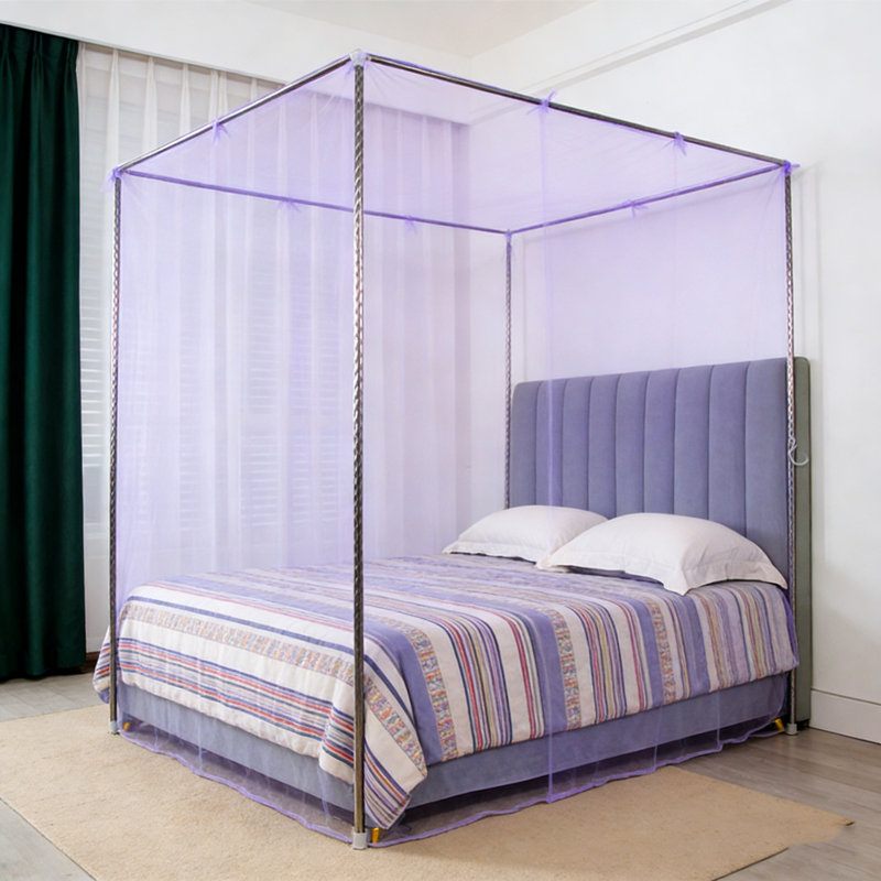 Moustiquaire princesse avec auvent en dentelle 4 coins pour embrasses et filet pliable pour la décoration du camping, Mauve