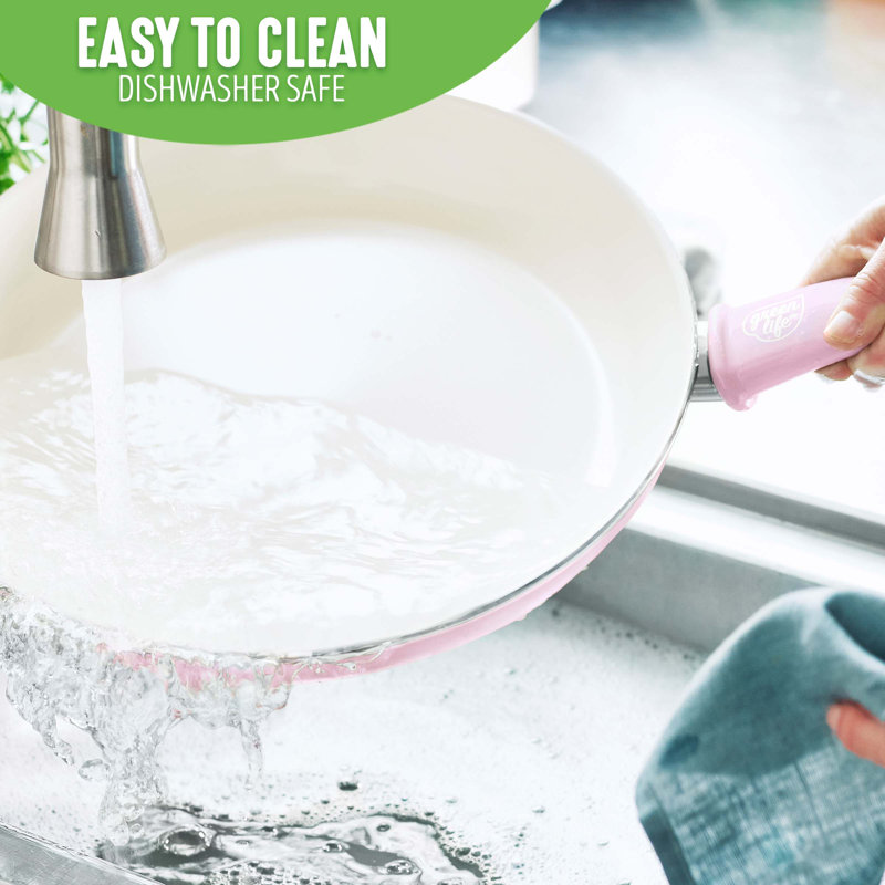 Soft Pink Aluminum Non-Stick Frypan Set with Ceramic Coating