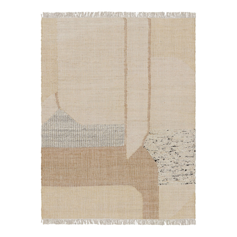 Rug & Kilim's Abstract Flatweave With Cream And Beige Geometric Patterns, Rectangle 6' x 8'