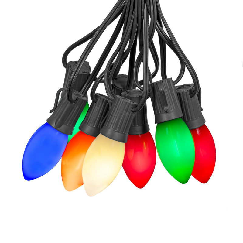  Guirlande 25 lumières DEL C9 25 pi, céramique multicolore, 25 ampoules espacées de 12 po sur fil noir, relient jusqu'à 43 cordes ensemble, incassables et résistantes aux intempéries