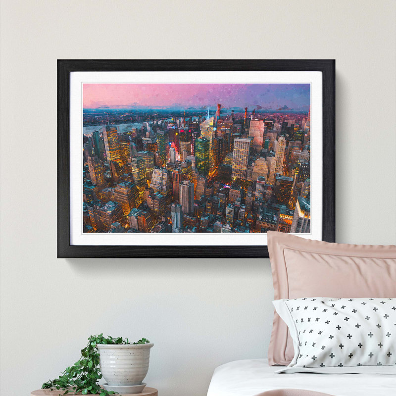New York View in Abstract - Picture Frame Graphic Art Print, 62cm H x 87cm W x 2cm D, Black Framed