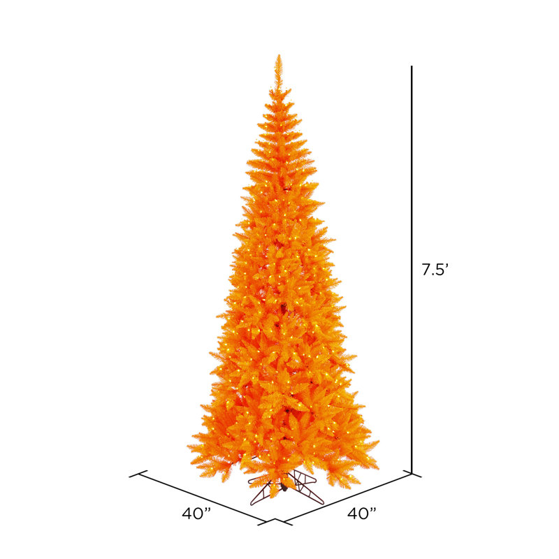 Sapin de Noël artificiel orange, H 7,5 pi x P 3,33 pi, Illuminée