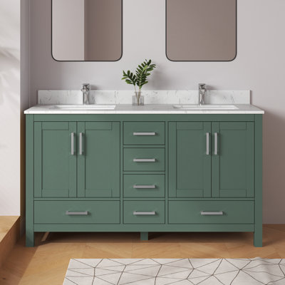 Aura 60'' Single Bathroom Vanity Set With Solid Surface White Granite Top