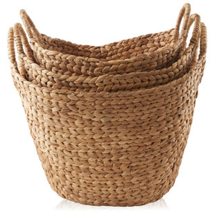 Set of 3 Water Hyacinth Boat Baskets - Cinnamon - Woven Laundry Bins