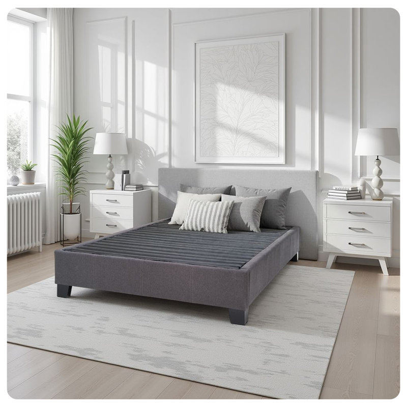 Modern Minimalist Platform Bed, Beige, King