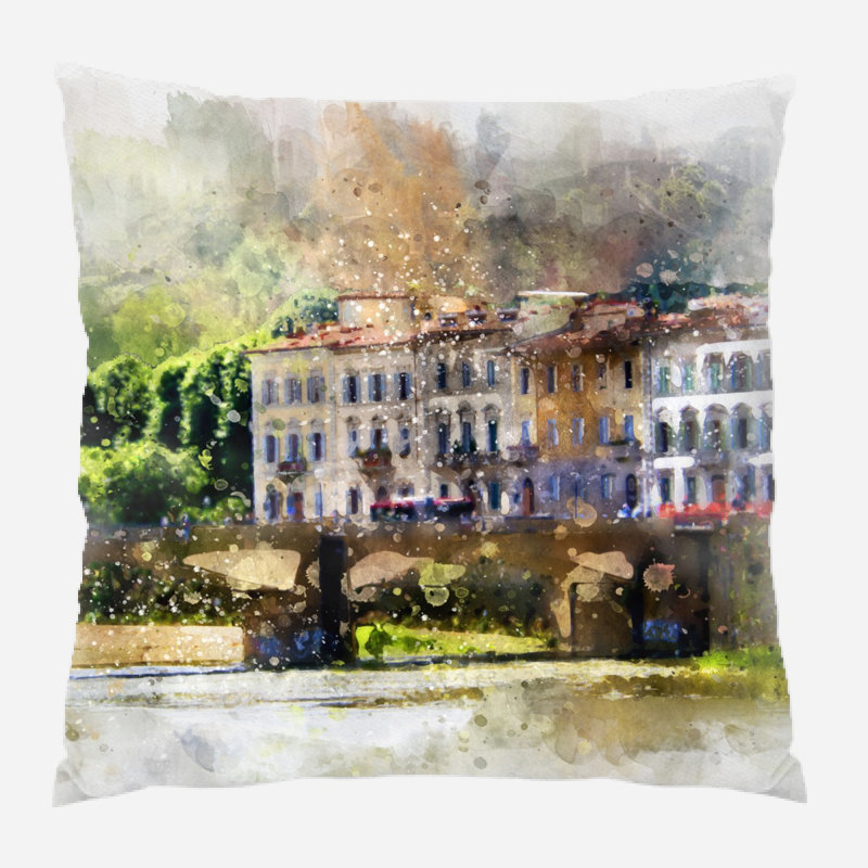 Coussin décoratif aquarelle Niesha, Microsuède, Intérieur
