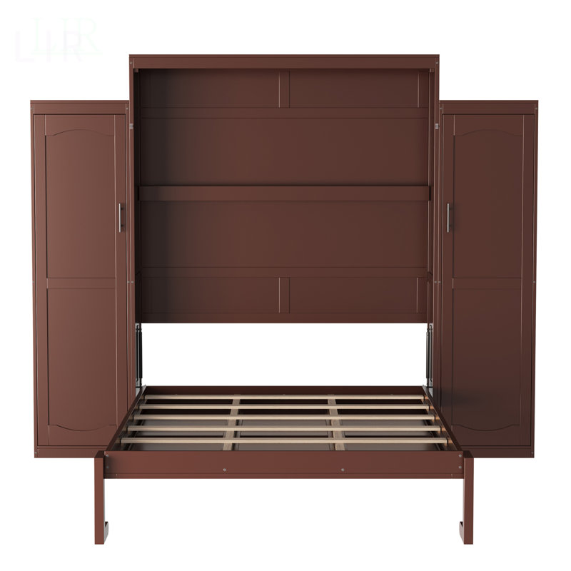 Grand lit escamotable avec 2 garde-robe et tablette de rangement, plateforme pliable multifonctionnelle pour économiser de l'espace