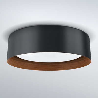 Acrylic 13'' Drum 3-CCT Dimmable LED Black with Wood Grain Printed Finish Flush Mount Ceiling Light